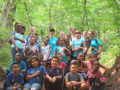 Summer campers pose for a picture at the end of the bridle trail. 