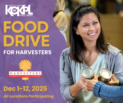 graphic for food drive with woman handing someone canned food items