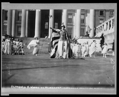 Historic image of actress Hedwig Reicher portraying Columbia in 1913 Suffrage Pageant in Washington DC