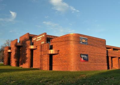 outside brick building of west wyandotte library in Kansas City, Kansas on a sunny day