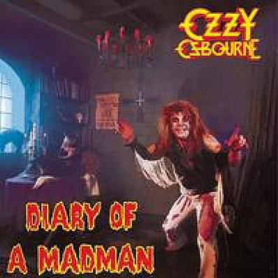 Diary of a Madman music cd cover showing ozzy osbourne in torn, blood clothes