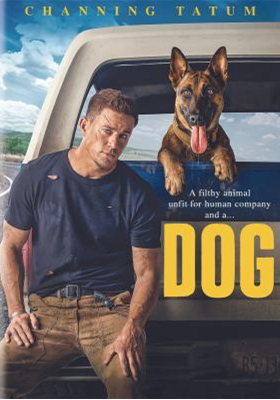 Dog DVD cover showing a man and a dog sitting on the bed of a pickup truck