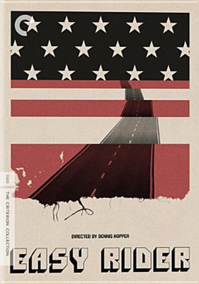 Easy Rider DVD cover showing a highway stretching out to the distance intertwined with an american flag