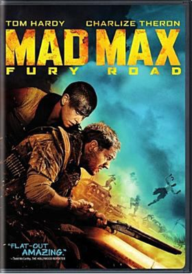 Mad Max Fury Road DVD cover showing a man with a weapon and violence and destruction in the background