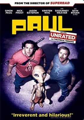 Paul DVD cover shoing two men  and an alien looking up towards the sky