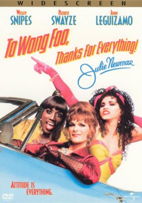 To Wong Foo, Thanks for Everything Julie Newmar DVD cover showing two  drag queen contestants and another woman in a convertible car