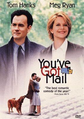 You've Got Mail DVD cover showing a man and woman with a smaller image of the two of them embraced in a kiss with a dog pulling on the man's jacket
