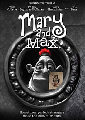 Mary and Max DVD cover showing a potato head like creature with ears that stick straight out looking in the mirror