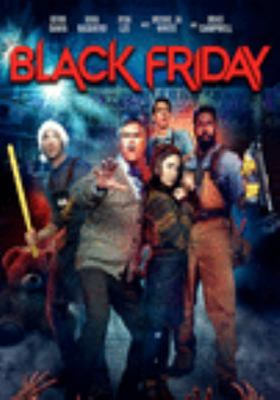 Black Friday dvd cover; various people looking scared and  holding objects to defend themselves