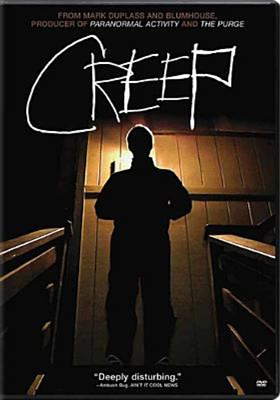 Creep dvd cover; image of a man peering down basement steps