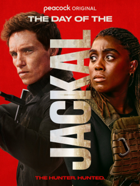 Day of the Jackal dvd cover; man and woman looking to the distance, woman wearing a flak jacket, man appears to be holding a gun out of range