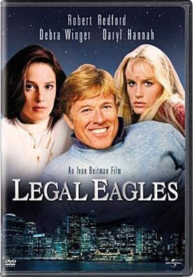 Legal Eagles dvd cover; image of a man and two women with a city skyline beneath them