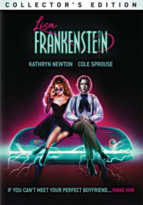 Lisa Frankenstein dvd cover; man and woman sitting on a sofa that looks to be throwing off lighting bolts