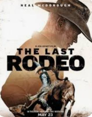 Last Rodeo dvd cover; cowboy in profile and a smaller image of a cowboy riding a bull