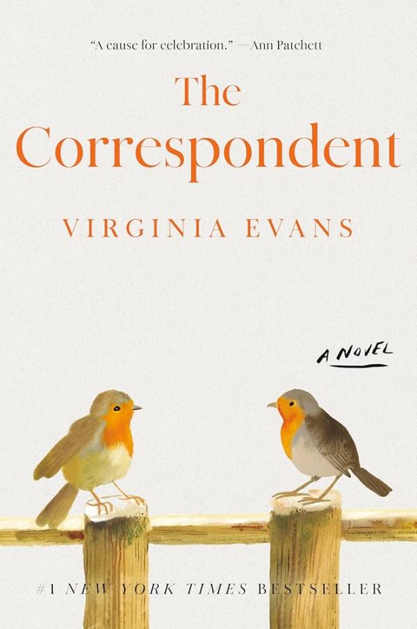 The Correspondent by Virginia Evans book cover; two birds sitting on fence posts and looking toward each other