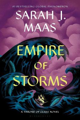 book cover for "empire of storms" by Sarah J. Maas