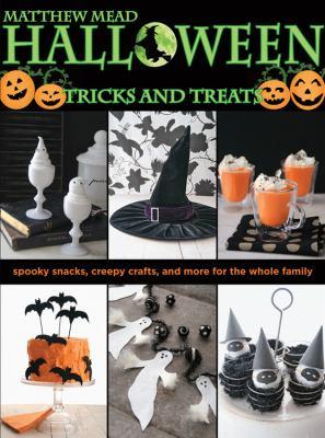 Book cover featuring the title Halloween in green letters on a black background above images of cakes, drinks and snacks with a Halloween theme