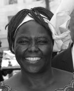 black and white portrait of Wangari Matthai a Nobel Laureate winner