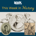Cover image for This Week in History for March 30, with images of Maimonides, a young Beethoven, and the cover of a work by Eduard de Dene.