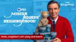 Image of Fred Rogers and logo for Mister rogers' neighborhood with text "hello, neighbor! Let's play and learn!"