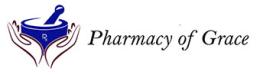 Pharmacy of Grace logo featuring hands holding a mortar and pestle with the Rx symbol.