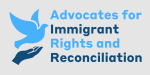 logo for advocates for immigrant rights and reconciliation in light and dark blue font