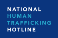logo for the national human trafficking hotline with white and light blue text on a dark royal blue background