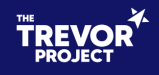 logo for the trevor project in white text with a dark blue purple background
