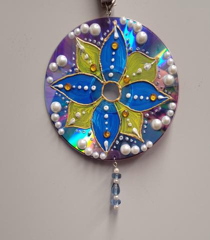 painted and beaded hanging CD suncatcher