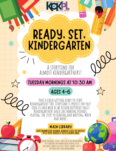 With many different cartoon school supplies and the description of the event. 