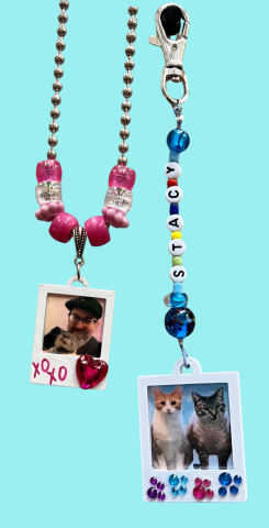 necklace and keychain with photo frame charm