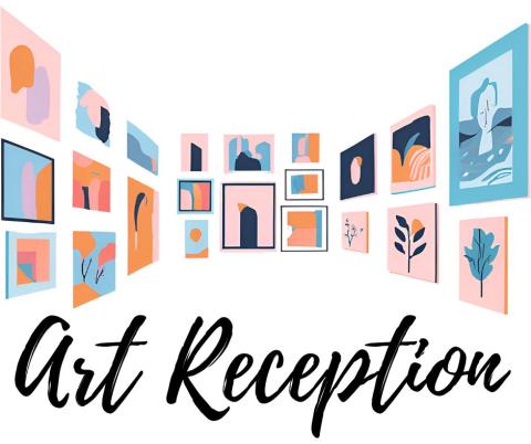 Art reception graphic with walls of art displayed