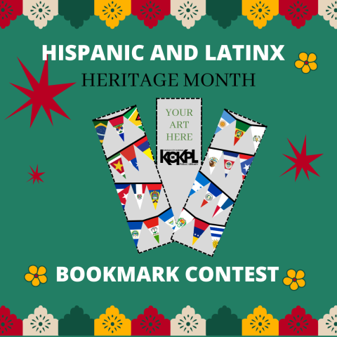 Hispanic Heritage Month Bookmark Challenge. Image shows three bookmarks with design ideas.