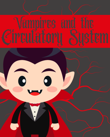 grey background with red veins and a cartoon vampire with the title of the program at the top. 