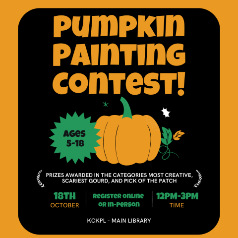 Pumpkin Painting Contest with a pumpkin graphic and the date of October 18th with the time 12pm-3pm