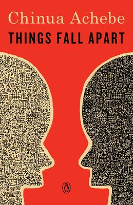 Cover for Things Fall Apart by Chinua Achebe, depicting two human silhouettes from the neck up, facing each other.