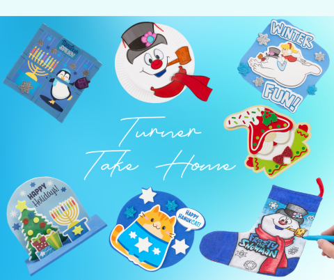 A picture showing: Frosty Stocking, Winter Fun Ornament, Hanukcat Craft   Dreidel Penguin, Paper Plate Frosty, Sugar Cookie Gnome, and Happy Holidays Stand.