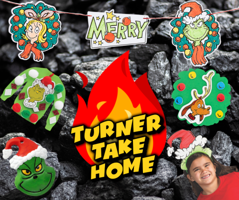 A picture of crafts such as: Ceramic Grinch, Grinch Garland, Whoville Magnet, Pom Pom Ugly Sweater, Grinch Headband