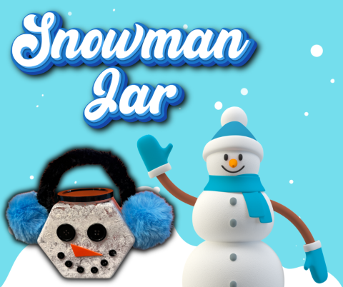 A picture of a clipart snowman waving to promote a Snowman Jar craft.