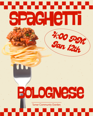 A graphic with a spaghetti noodles wrapped around a fork with a hint of meaty bolognese sauce on top.