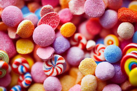A background filled with different types of colorful candy.