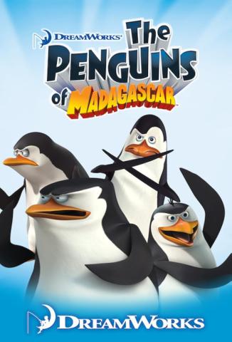 The Penguins of Madagascar text with four penguins doing karate moves with their flippers