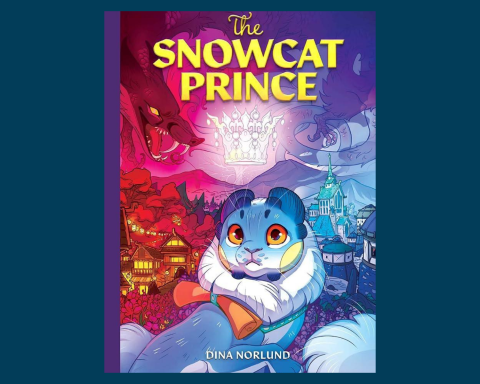 A picture of the cover of Snowcat Prince where a blue cat is surrounded by nefarious creatures like snakes and hawks.