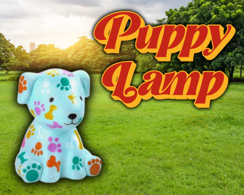 A picture of a cute puppy lamp.