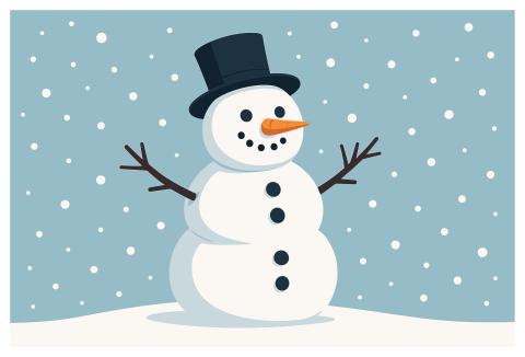 snowman with snow falling down.
