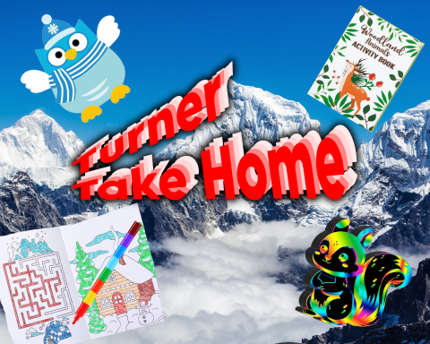 A graphic showing crafts: snow owl, winter coloring book, rainbow scratch forest creature, and woodland activity book.