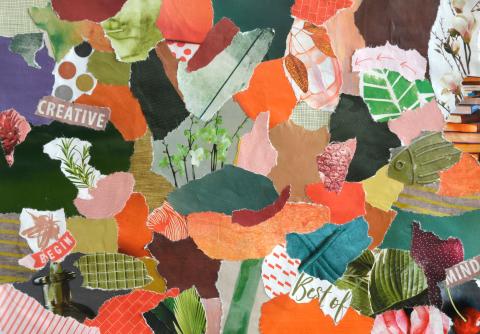 Collage made of ripped paper with various colors and shapes