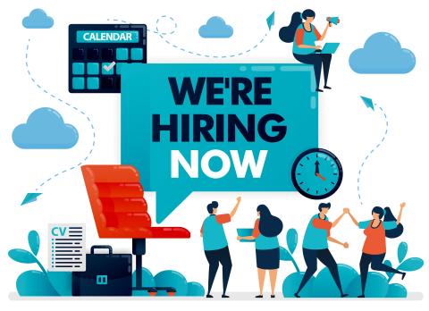 Graphic that reads "We're hiring now"