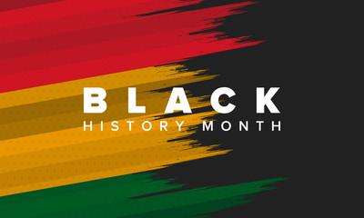 Black History Month with red, yellow, and green background.