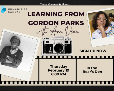 A picture showing Gordon Parks and our speaker Ann Dean. 